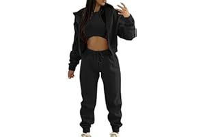 SUMENSUMEN Sweatpants and Sweatshirt Set for Women, Casual Outfit Athletic Suit Set Hooded Tracksuit 3 Piece Jogger Sweatsuit