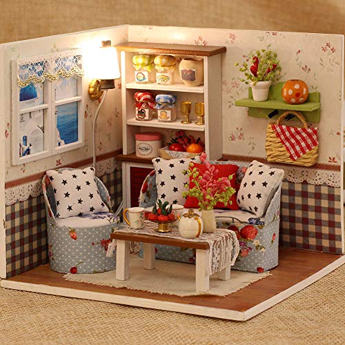 CONTINUELOVE DIY Miniatur-Puppenhaus-Kit - Holz-Miniatur-Puppenhaus-Modell-Kit - mit Möbeln, sprachaktivierten Lichtern… – Bild 6