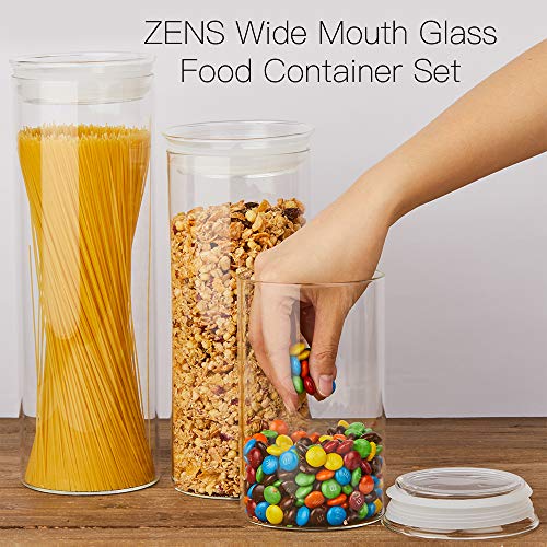 ZENS Glass Canister Jars with Glass Lid, Airtight Kitchen Canisters Set