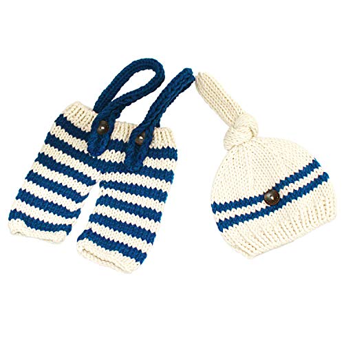 Newborn Photography Props Outfits - Baby Boy/Girl Knitted Stripe Hat Strap Pants Costume Set