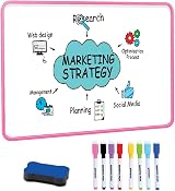 DumanAsen Double Sided Dry Erase Whiteboard Pink 12 x 8 Inches with Pens Eraser view 8
