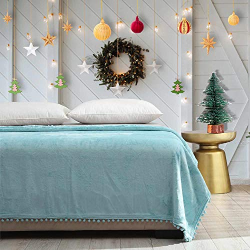 NordECO HOME Flannel Throw Blanket - Soft Cozy Warm Blanket with Pompom Fringe for Couch Bed Sofa Chair, 50" x 60", Teal Blue