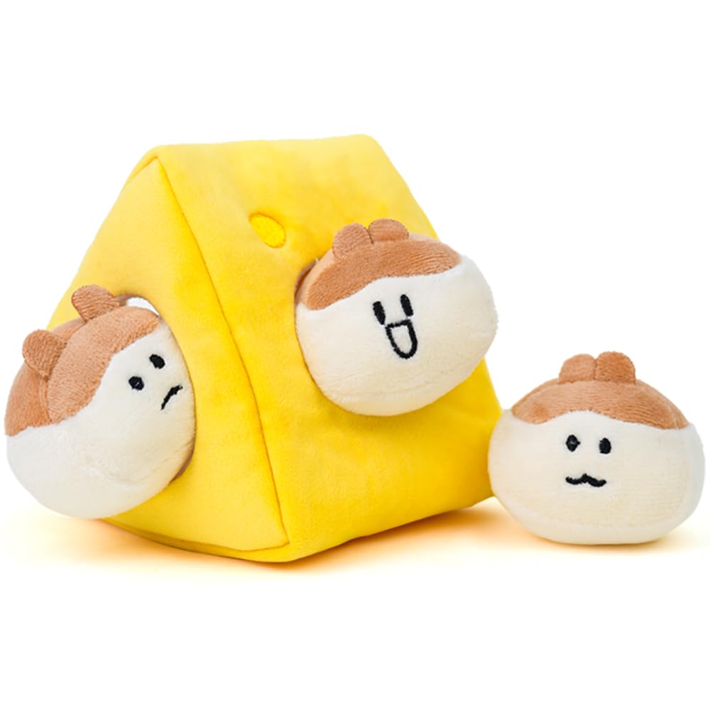 Photo 1 of Hide and Seek Plush Stuffed Dog Toys, Squeaky Chew Toys with Crinkle Papper, Funny Toy Bundle Pack Perfect for Small, Medium and Large Dogs Reduce Boredom, Teeth Cleaning (Medium, Cheese)
