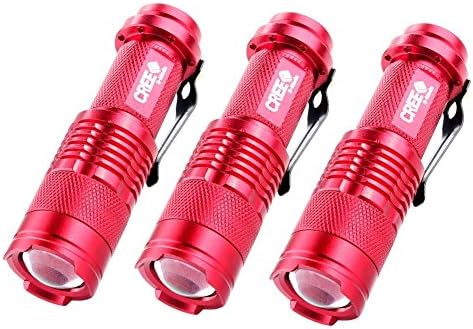 3 PACK Mini LED Flashlight, Your Supermart 3 Mode Tactical Led Flashlight Cree Q5 LED Torch 300 Lumens Adjustable Focus Zoomable Light Lamp for Hiking, Hunting, Fishing and Camping Red
