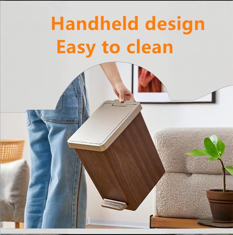 Wooden Grain Double Compartment Waste Bin, Large Capacity Trash Can for Living Room, Bedroom.