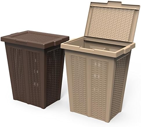 Practical Fixtures Rattan Plastic Closet Laundry Hamper (Brown)