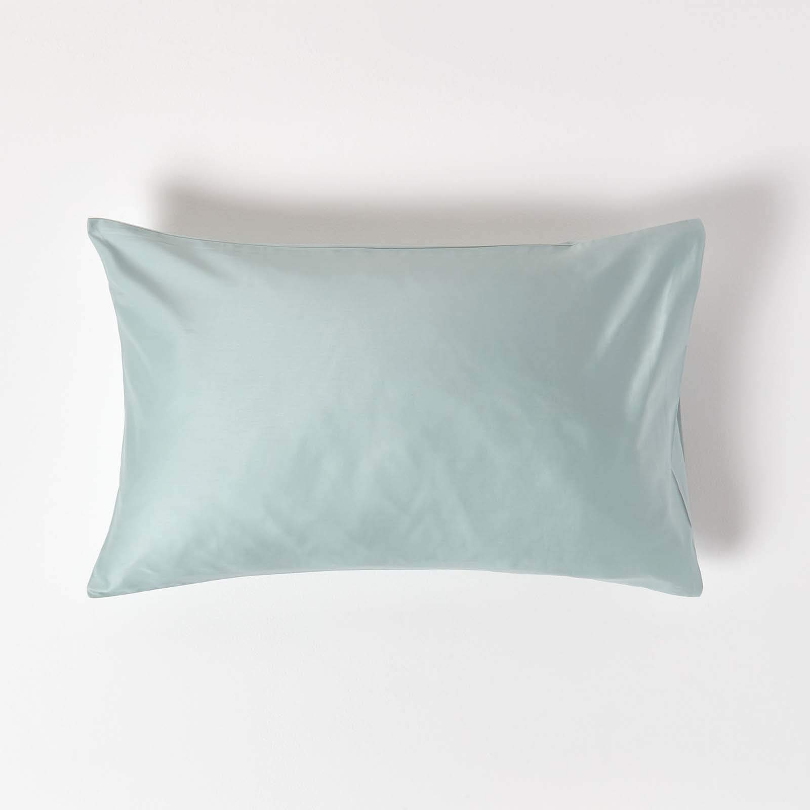 HOMESCAPES Duck Egg Blue Organic Cotton Pillowcase Standard Size 400TC 600 Thread Count Equivalent Housewife Pillow Case