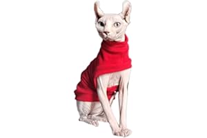 PAVEL KORCHAGIN Sphynx Hairless Cat Clothes, Soft Elastic Dralon Sweatshirt,Cat Wear Shirt Puppy Pet Pullover for Devon,Elf,Cornish,Peterbald, Small Dogs Chihuahua Yorki Red M