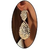 Chunky Gold Hammered Teardrop Dangle Earrings for Women Exaggerated Geometric Large Thick Metal Dangling Earrings Minimalist Statement Jewelry Gift
