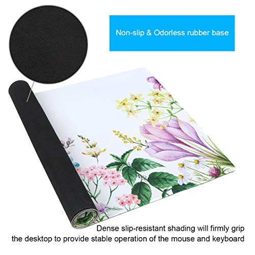 Anyshock Extended Gaming Mouse Pad, Large XL (35.4x15.7inch) Mouse Mat Keyboard Pad with Stitched Edges, Water-Resistant Non-Slip Base Ideal for Computer & PC (35.4x15.7inch,Flower)
