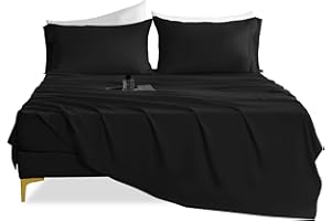 CozySmile Breathable Cooling Full Sheet Set - Hotel Luxury 4 Piece Deep Pocket Sheets for Full Size Bed, Fits 16" Mattress, Easy Care Wrinkle Free Bedding Sheet and Pillowcase Set, Black
