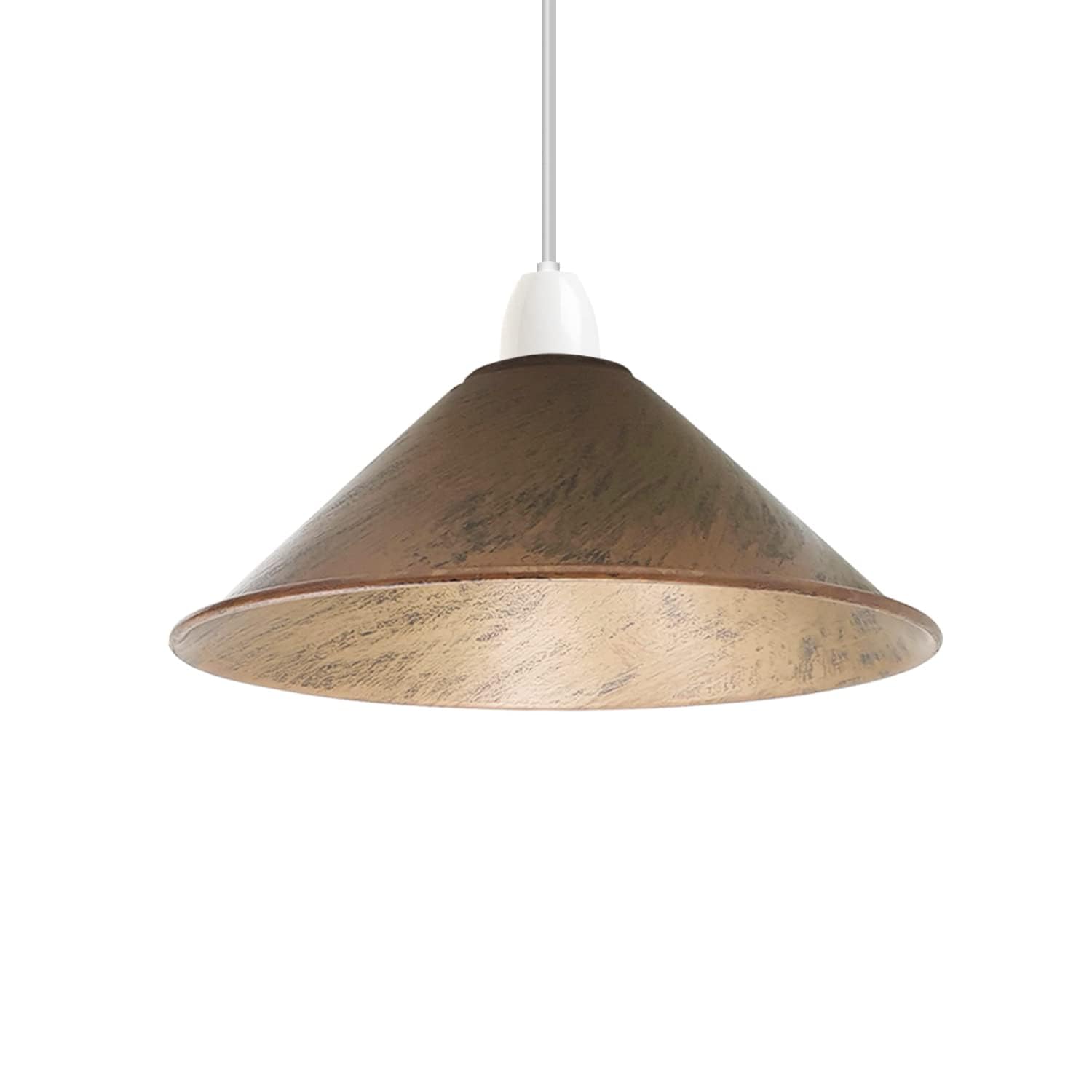 Vintage Retro Light Shade, Metal Cone Lampshade, Easy Fit Industrial 22cm Lamp Shade, 4cm E27 Pendant Hole for Kitchen, Living Room, Hallway (Brushed Copper) — image 1