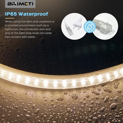 BRIMETI LED Strip 220 V 20 m Natural White 4000 K Waterproof Light IP65 High Brightness 145 LEDs S/M Flexible LED Tape Cuttable for Indoor Kitchen Garden Outdoor Party Decoration