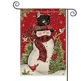 AVOIN Snowman with Buffalo Plaid Scarf Garden Flag Vertical Double Sized, Winter Holiday Christmas Burlap Yard Outdoor Decoration 12.5 x 18 Inch