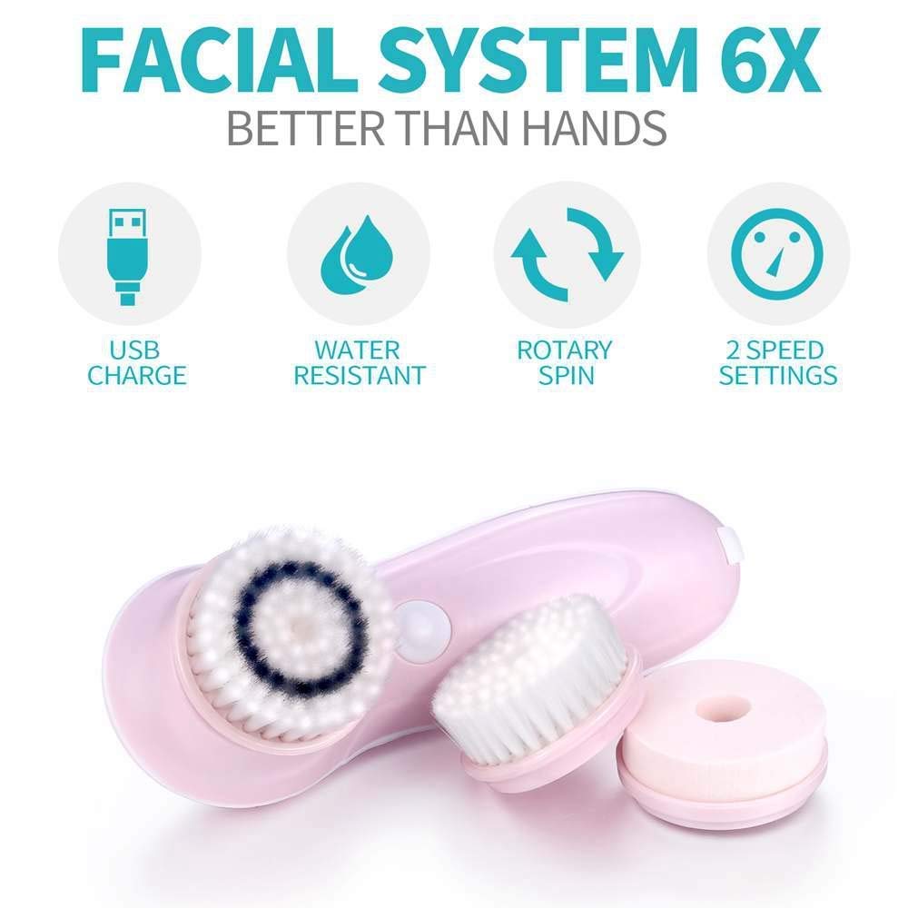 Face Brush Facial Brush Rechargeable Rotating Waterproof Cleansing Brush Set Ubbetter NEW style 2 Speeds With 3 Brush Heads Blackhead Remover Exfoliating Massage: Beauty