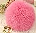 Minigianni 6-8 cm Small Pink Fluffy Real Rabbit Fur Pom Pom Charm Ball with 18K Gold Plated Keychain