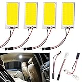 Everbright 4-Pack Super White COB 36-SMD LED Panel Dome Lamp Auto Car Interior Reading Plate Light Roof Ceiling Interior Wired Lamp With 4BA9S Adapter,4T10 Adapter,4Festoon Adapter (DC-12V)