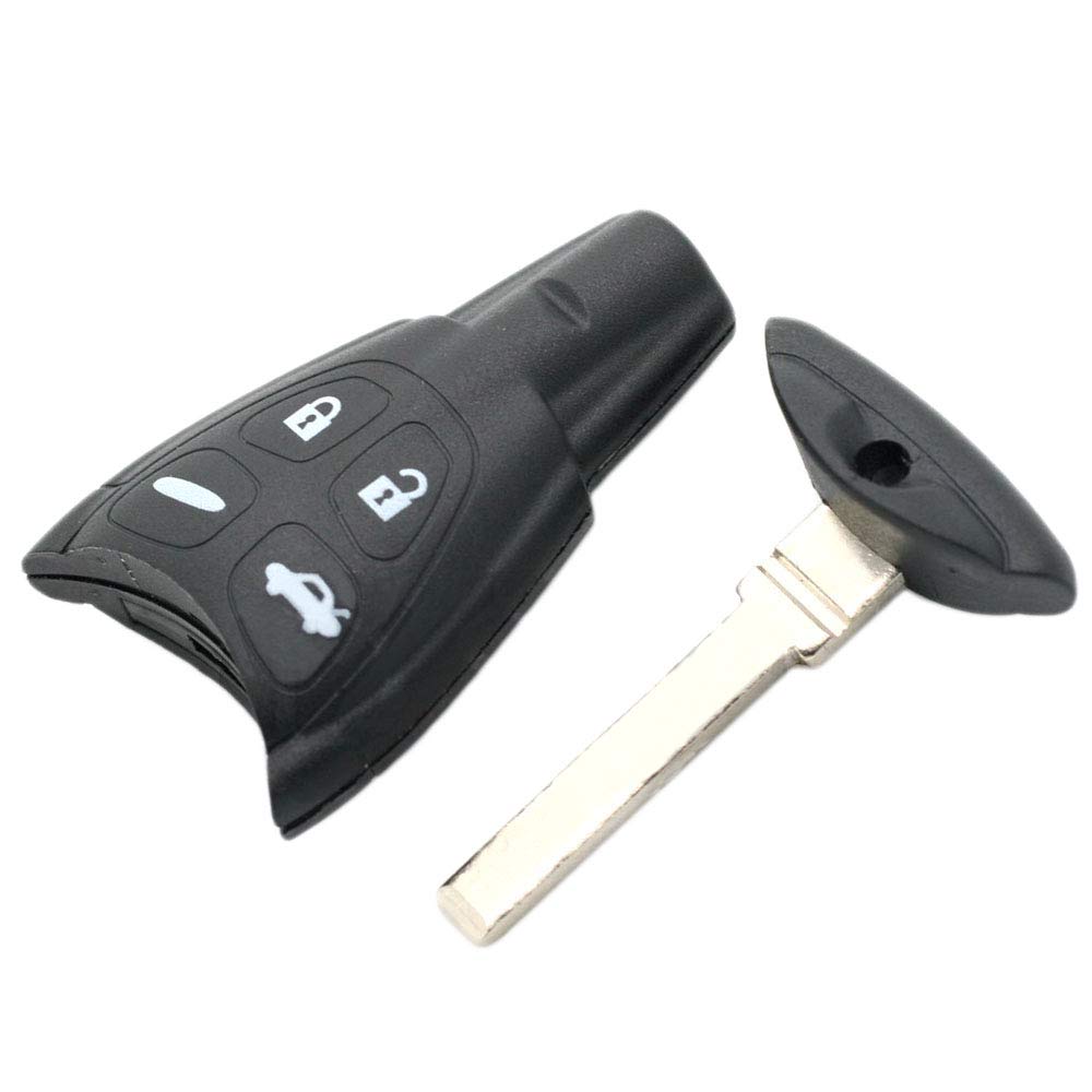 BROVACS Replacement Key Shell + Uncut Blank Emergency Insert Key Compatible with SAAB 9-3 9-5 4 Button Smart Keyless Entry Remote Key Case Fob PG770