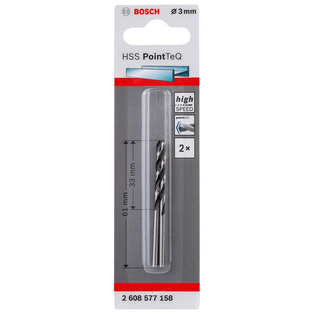 Bosch Professional 2-piece PointTeQ HSS Twist Drill Bit (for Metal, 3 x 33 x 61 mm, Accessories for Drill Driver)