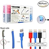 40pcs iPhone Cable Tube to Protect and Extend Life of Cord Decorate Repair Fix Broken Busted Charger Syncing Data Wire for iPhone X 8 7 6 Plus 5 SE iPad iPod Apple MFI Certified Lightning to USB Cable