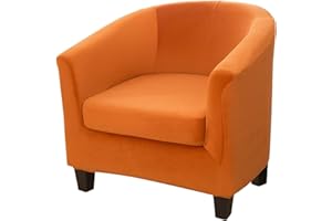 MIFXIN Tub Chair Slipcover 2-Piece Velvet Barrel Club Chair Covers with Cushion Cover Stretchy Soft Washable Armchair Sofa Couch Furniture Protector for Living Room Bar Counter Hotel (Orange)
