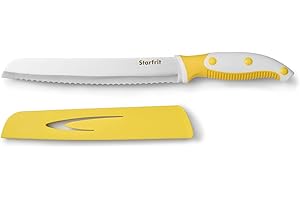 Starfrit 8" Bread Knife with Sheath, Efficient Serrated Stainless Steel Knife for Slicing Loaves, Ergonomic Soft Grip, Stain 