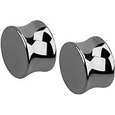 Pierced Owl - Hematite Stone Double Flared Plug Earrings, Sold as a Pair