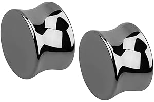 Hematite Stone Double Flared Plug Earrings, Sold as a Pair