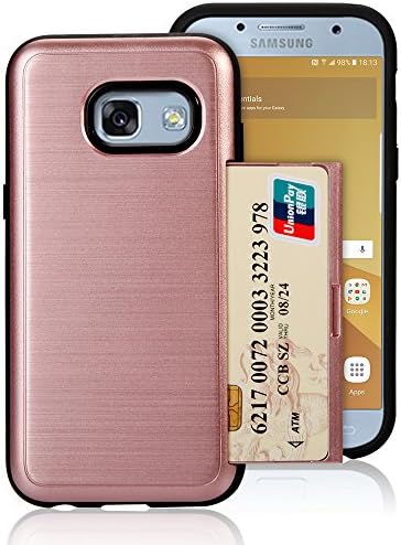 Samsung Galaxy A3 2017 Case,Dual Layer Hybrid Shock Protection Phone Case Cover with Card Slot for Galaxy A3 (Rose gold)