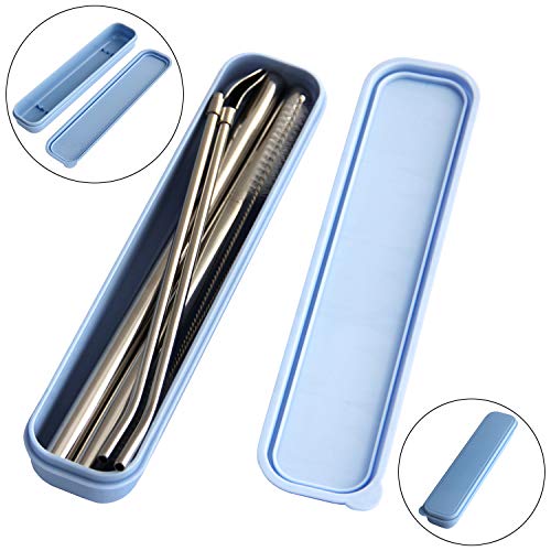 2 Stainless Steel Straws Big Straw Extra Wide 1/2" x 8.5" Long with 2 Drinking Spoon Straws - Reusable Straws For 20oz RTIC,Ozark Tumbler (2 Large Straws + 2 Spoon Straws + 2 Brushes + Box)