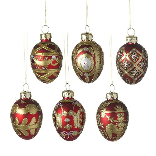 Heaven Sends Set of 6 Red and Gold Glass style Egg Tree Decorations