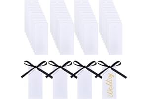 CRAFTYMELODY 100 Sets Name Place Cards for Table Setting 1.57x3.54x0.01Inch Table Place Cards with Black Ribbon Blank Seat Ca