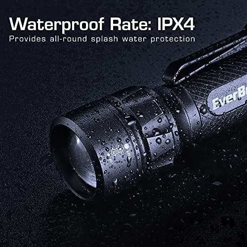 EverBrite Aluminum LED Flashlight, 3 Lighting Modes, Zoomable Adjustable Focus for Camping, Hiking, Fishing, Running, Power Outages & Emergencies, 1 AAA Battery Included