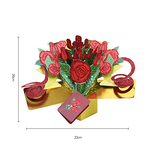 Smartcoco 3D Bunch of Roses Pop Up Greeting Card Fantastic Flower Handmade Gift Card for Valentine's Day Birthday Gift