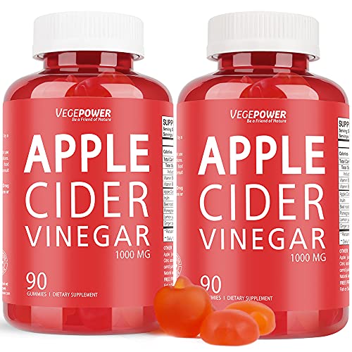 VEGEPOWER Apple Cider Vinegar Gummies ACV 1000mg Vegan Vitamin Supplement for Weight Control Detox Cleanse Non-GMO 90Count Natural Juice Beet Root, Pomegranate, Lemon