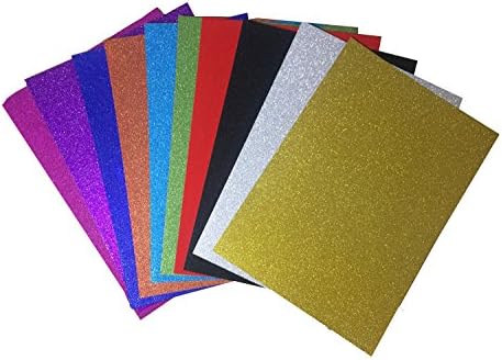 Heidi Craft 10 Sheets A4 Assorted Colors Glitter Paper Card ,250gms Glitter Cardstock Sheets, Glitter Scrapbook Paper, Craft Cardstock Paper ,Craft Supplies, DIY Invitations, Christmas, Birthday