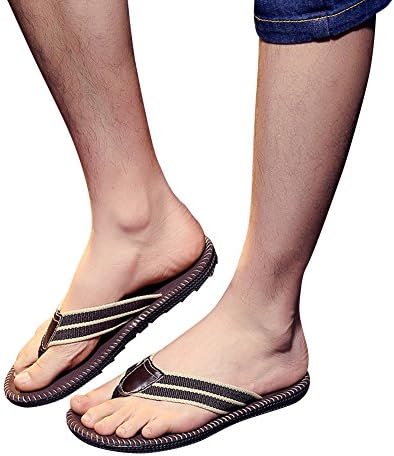 Mens Flip Flops Summer Beach Thong Shoes House Slippers for Men Casual Fisherman Slides Faux Leather Indoor &amp; Outdoor Flip-Flops (US9.5/Euro43, Brown)