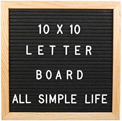 Changeable Felt Letter Board, Includes 290 Letters, Numbers &amp; Symbols,10x10 Inches, Changeable Wooden Message Board Sign, Oak Wood Frame, Wall Mount, Free Canvas Bag, By All Simple Life (Black)