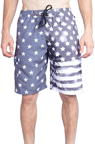 NBN USA American Flag Elastic Waist Lightweight Trunk Boardshort (Medium,Black/Flag)