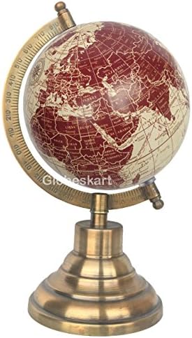 Globeskart Educational/Antique Globe with Brass Antique Arc and Base / World Globe / Home Decor / Office Decor / Gift Item / 5 inches (Cream Red)