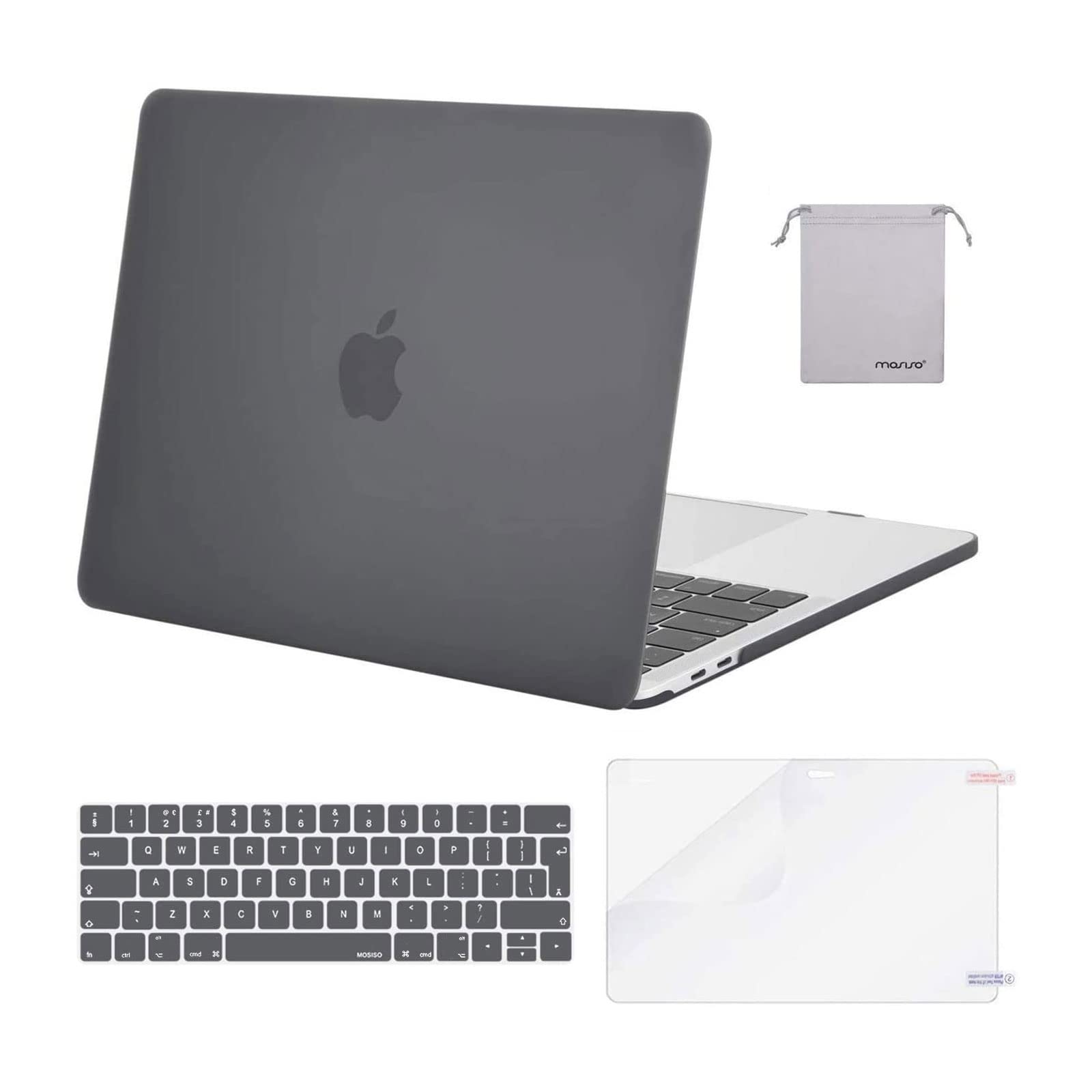 MOSISO Compatible with MacBook Pro 13 inch Case M2 M1 2026 2025 2024 2023-2016 A2338 A2289 A2251 A2159 A1989 A1706 A1708, Plastic Hard Shell Cover &Keyboard Skin&Screen Film&Pouch, Gray — image 1