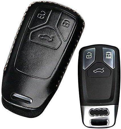 Leather Smart Key Fob Cover Case Full Protector Remote Keyless Entry For Audi A4 TT TTS 2017 Q7 3 Buttons Key