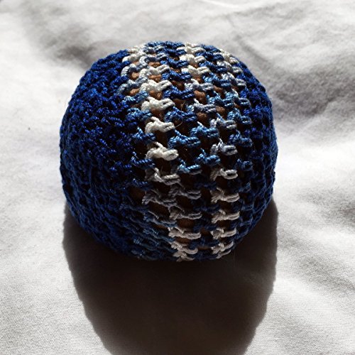 Blue with Variegated Blue and White Stripe Hand Crocheted Footbag 7x7 inch