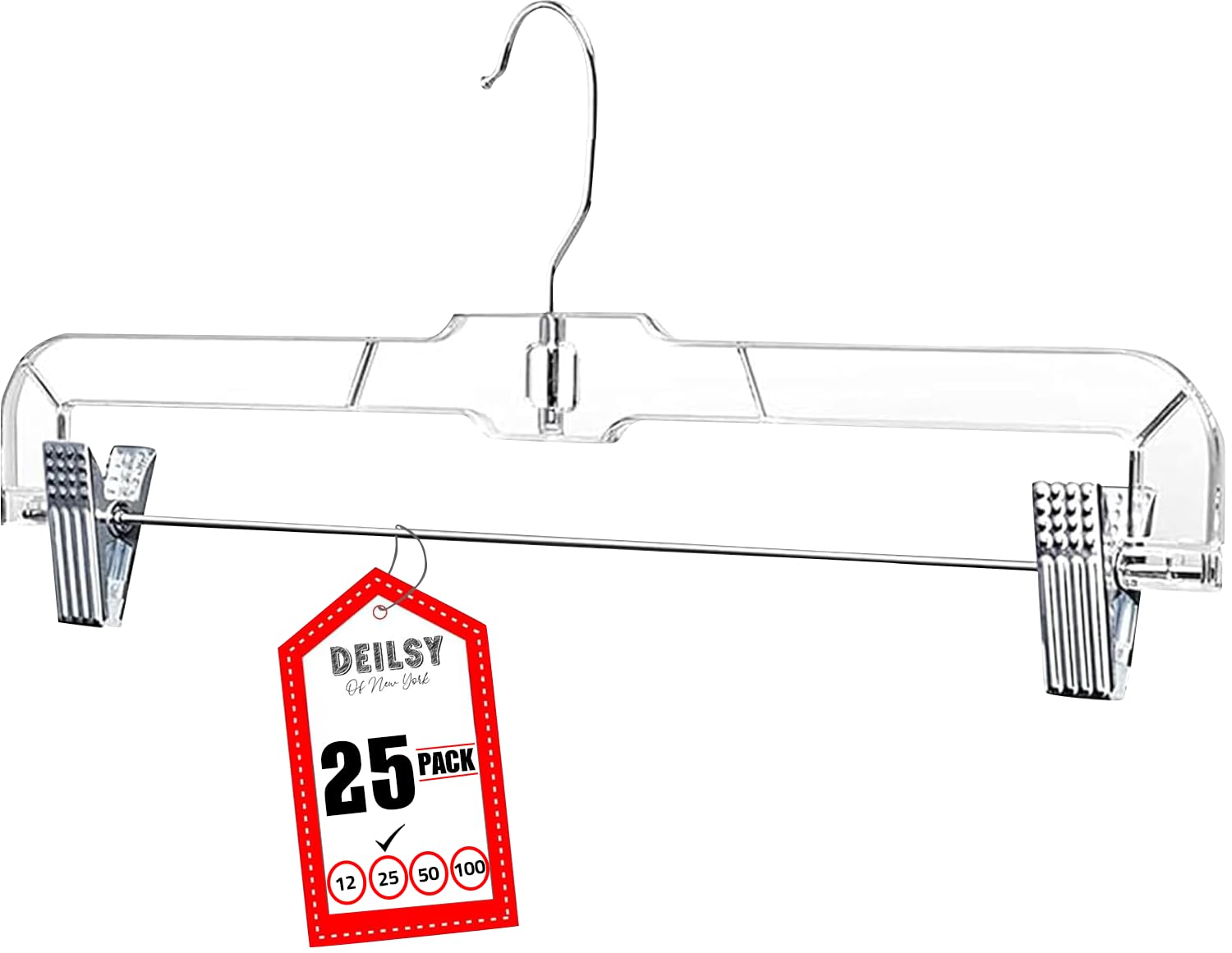 DEILSY™ Skirt Hangers Pants Hanger with Clips Hanger Shorts Clear Plastic Clothes with 2-Adjustable Clip Non-Slip Clothes Perfect for Pant, Pack of 25