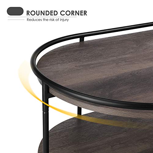 HOMECHO Coffee Table, Industrial Oval Living Room Table, 2Tier Hill
