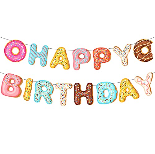 Losuya Donut Birthday Garland Happy Birthday Banner Paper Bunting for Kids Birthday Party Decorations