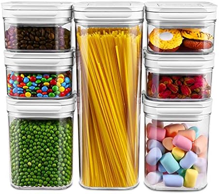 Airtight Food Storage Containers With Lids 7 Piece Set Air Tight Snacks Cereal Pantry Kitchen Container Clear Plastic Bpa Free Keeps Food Fresh Dry Patented Lid Lock Mechanism