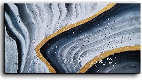 baccow 3D Oil Paintings Gray Wall Art 2448, Hand Painted Abstract Contemporary Art Framed Wall Painting Pictures for Home Decorations Ready to Hang for Living Room Bedroom