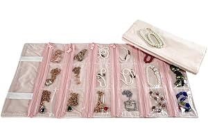 SCIKHEFT Travel Jewelry Roll Bag Portable Organizer Pouch With Grids&PVC Cover Storage Bags for Necklace, Bracelet, Bracelet,Ring, Badge, Pendant