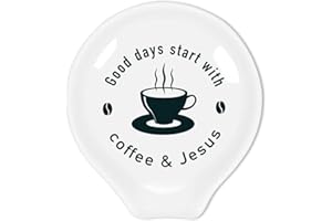 Uhealik Funny Coffee Quote Ceramic Coffee Spoon Holder-Coffee Spoon Rest -Coffee Station Decor Coffee Bar Accessories-Coffee Lovers Gift for Women and Men (Good Days Start With Coffee and Jesus)